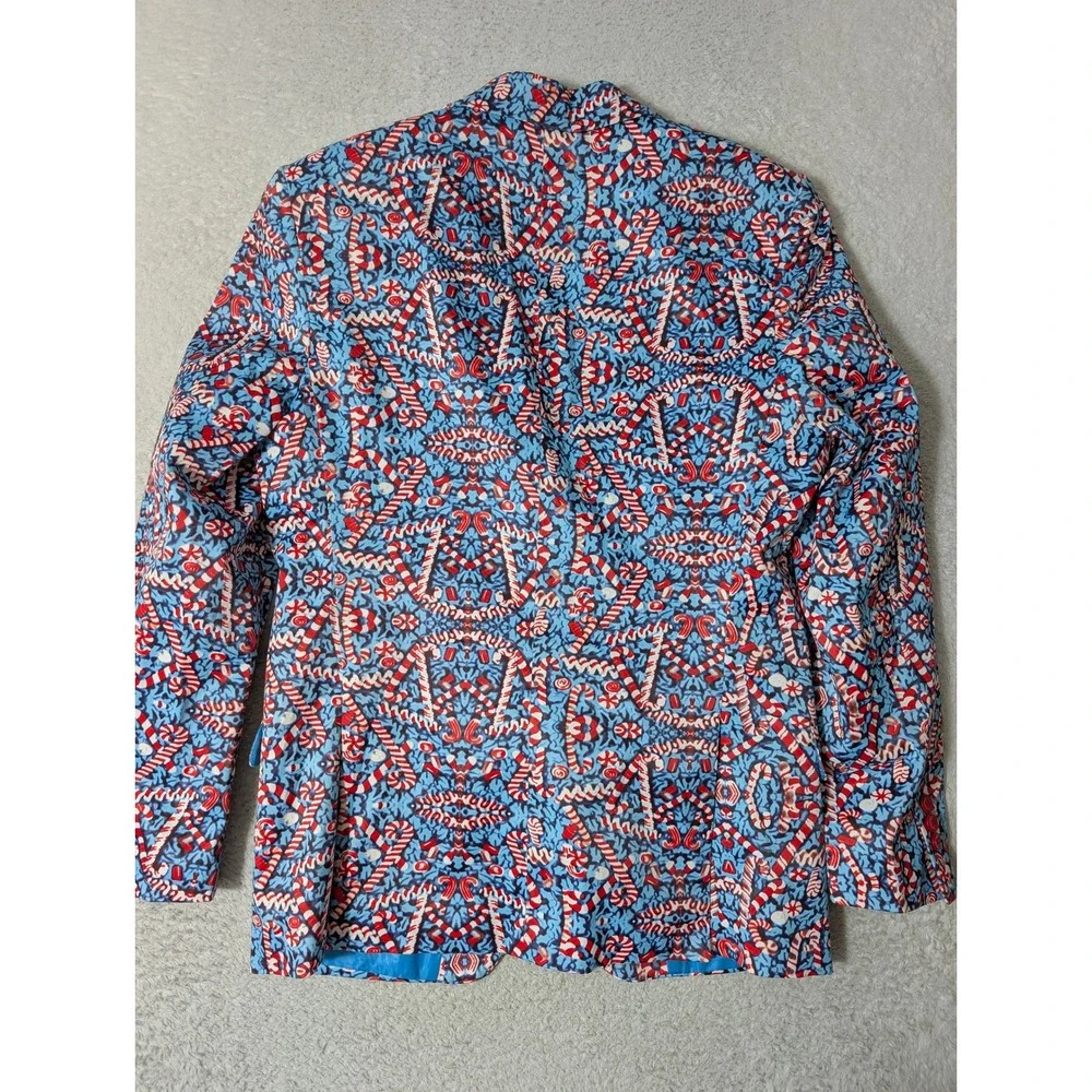 NEW! Suslo Couture Blazer Mens Med Blue Candy Cane Christmas Holiday CJ901-5 NWT